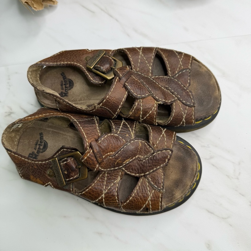Vtg 1990's Dr. Martens D10715 Brown Leather Braided Chunky Platform Sandals - Picture 10 of 12